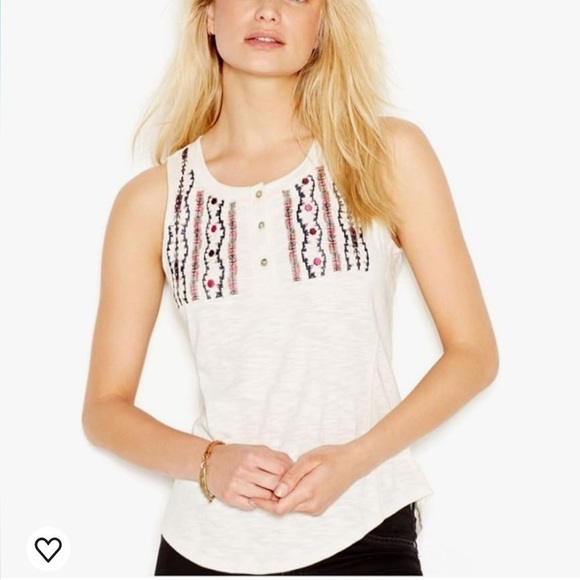 Sanctuary Red Slub Embroidered Tank Top Sz M - Picture 8 of 8